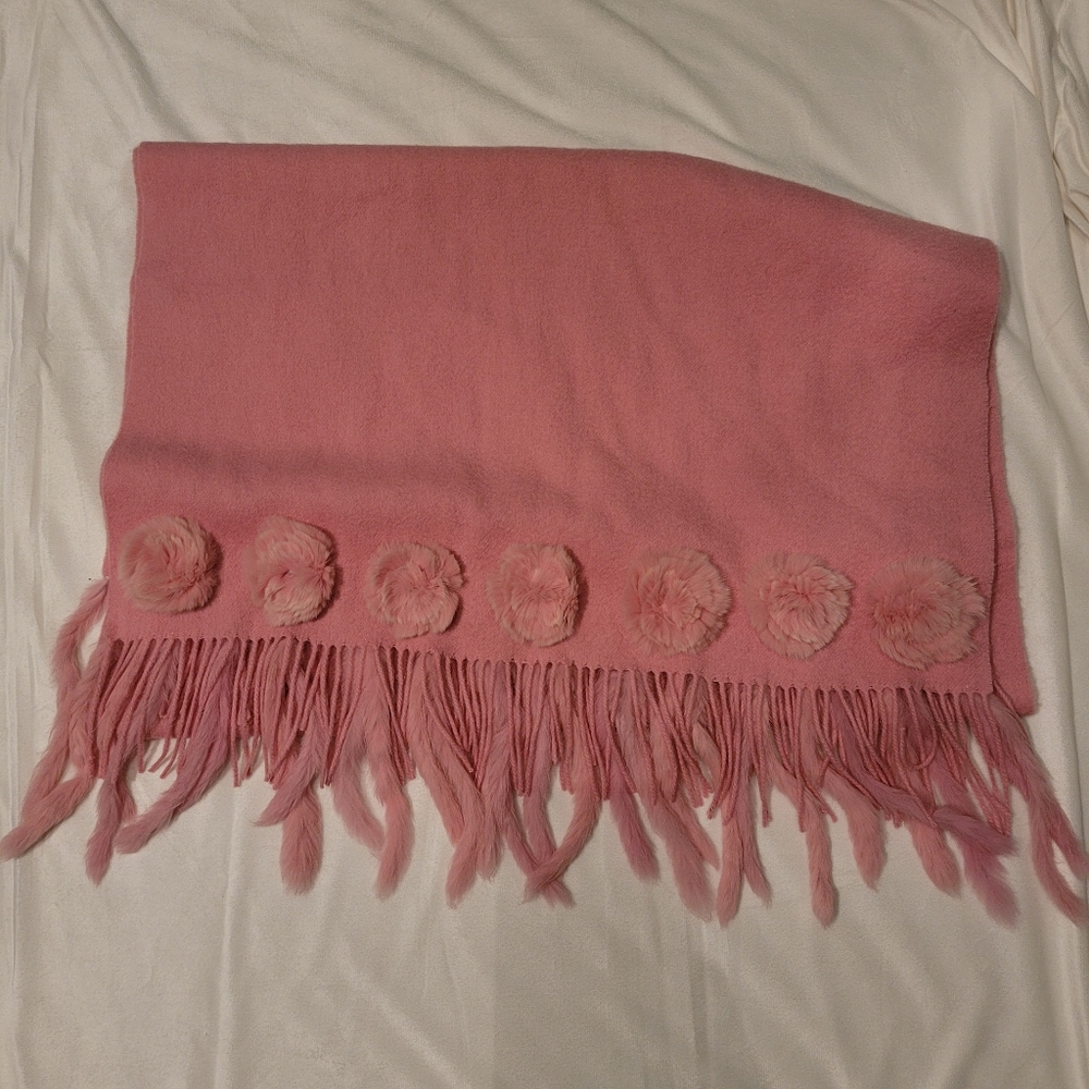 Felt Rosette Fringed Scarf